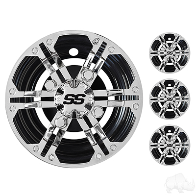 Wheel Cover, SET OF 4, 8" Daytona Chrome with Black